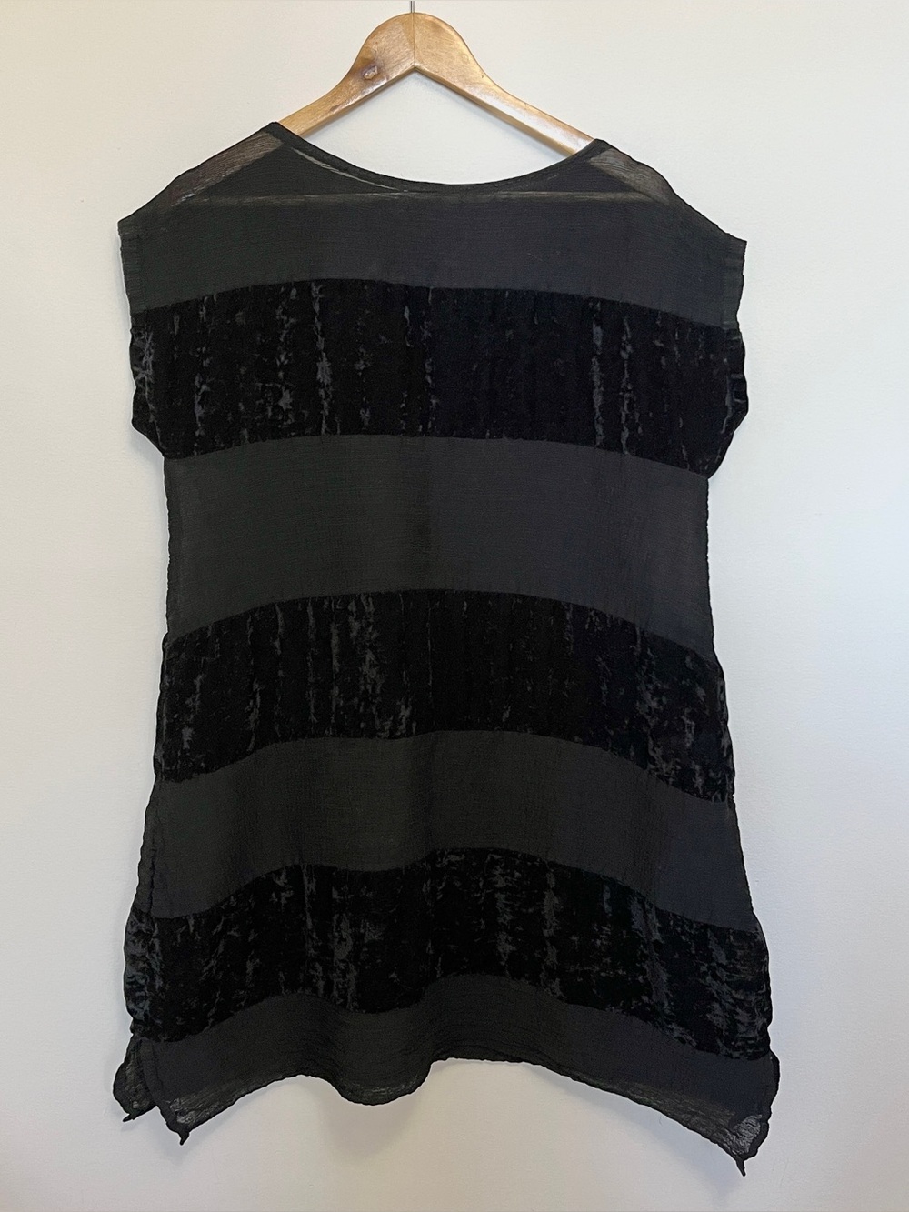 Issey Miyake Cauliflower Black Pleated Sheer Panel Mini Dress Velvet Stripes OS